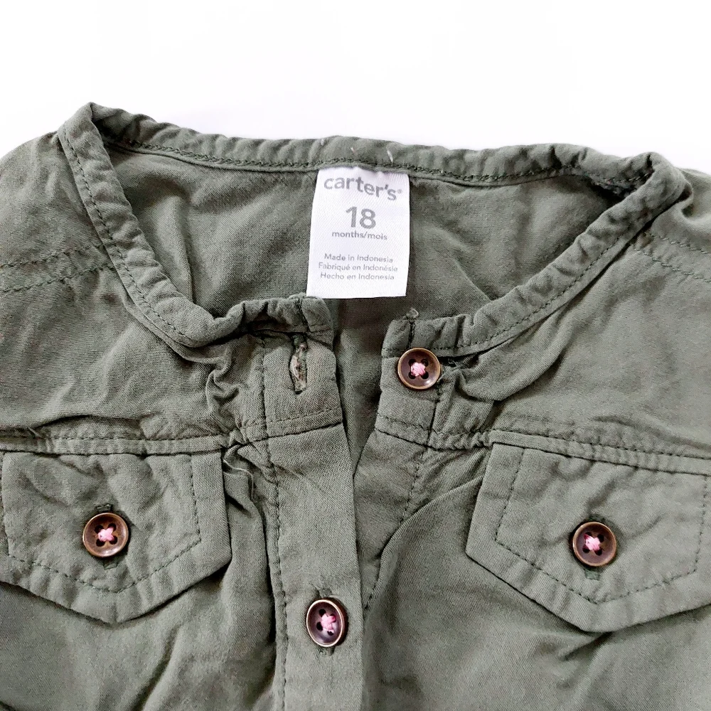 Olive Green Button Down Blouse 18‎ month girls Carter's